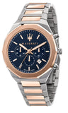 Maserati Stile Chronograph Blue Dial Rose Gold Two Tone Strap Watch For Men - R8873642002 Authentic Buy Shop Now