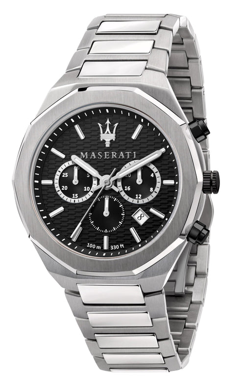 Maserati Stile Chronograph Black Dial Silver Steel Strap Watch For Men - R8873642004 Authentic Buy Shop Now