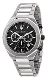 Maserati Stile Chronograph Black Dial Silver Steel Strap Watch For Men - R8873642004 Authentic Buy Shop Now