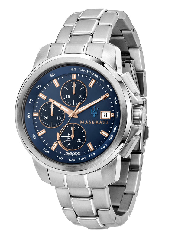 Maserati Successo 44mm Solar Blue Stainless Steel Watch For Men - R8873645004 Authentic Buy Shop Now
