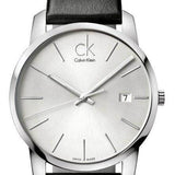 Calvin Klein City Date Silver Dial Black Leather Strap Watch for Men - K2G2G1C6 Authentic Buy Shop Now