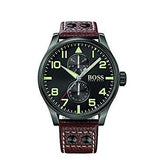 Hugo Boss Aeroliner Day Date Black Dial Brown Leather Strap Watch For Men - HB1513079 Authentic Buy Shop Now