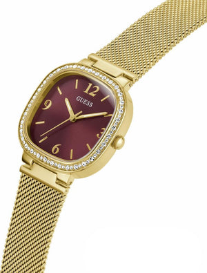 Guess Quartz Red Dial Gold Mesh Strap Watch For Women - GW0354L4 Authentic Buy Shop Now