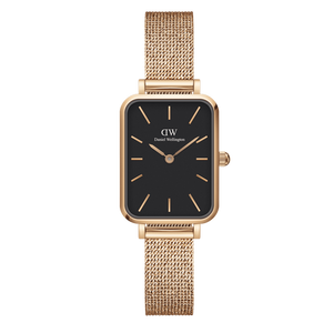 Daniel Wellington Quadro Melrose Black Dial Rose Gold Mesh Bracelet Watch For Women - DW00100432 Authentic Buy Shop Now