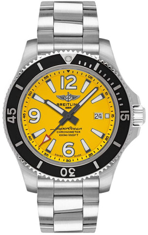 Breitling Superocean II Automatic 44mm Yellow Dial Silver Steel Strap Watch for Men - A17367021I1A1 Authentic Buy Shop Now