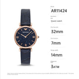 Emporio Armani Gianni T-Bar Quartz Blue Dial Blue Leather Strap Watch for Women - AR11424 Authentic Buy Shop Now