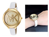Michael Kors Slim Runway Quartz Gold Dial White Leather Strap Watch For Women - MK2389 Authentic Buy Shop Now