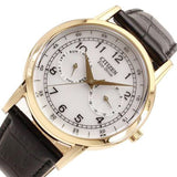 Citizen Watch Eco Drive Day & Date White Dial Black Leather Strap Watch For Men - AO9003-16A Authentic Buy Shop Now