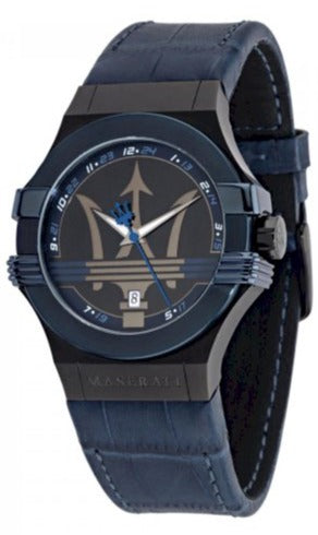 Maserati Potenza Black Dial 42mm Blue Leather Strap Watch For Men - R8851108007 Authentic Buy Shop Now