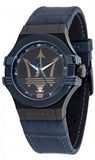 Maserati Potenza Black Dial 42mm Blue Leather Strap Watch For Men - R8851108007 Authentic Buy Shop Now