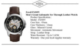 Fossil Grant Automatic Skeleton Black Dial Brown Leather Strap Watch for Men - ME3095 Authentic Buy Shop Now