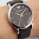 Emporio Armani Classic Quartz Grey Dial Grey Leather Strap Watch For Men - AR1730 Authentic Buy Shop Now