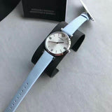 Emporio Armani Gianni T-Bar White Dial Blue Leather Strap Watch for Women - AR1928 Authentic Buy Shop Now