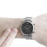 Emporio Armani Chronograph Black Dial Silver Steel Strap Watch For Men - AR1853 Authentic Buy Shop Now