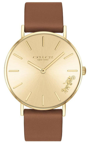 Coach Perry Analog Gold Dial Brown Leather Strap Watch for Women - 14503331-C Authentic Buy Shop Now