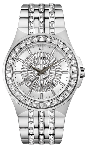 Bulova Phantom Crystal Silver Dial Silver Steel Strap Watch for Men - 96A236 Authentic Buy Shop Now