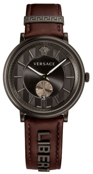 Versace V-Circle Manifesto Black Dial Maroon Leather Strap Watch for Men - VBQ040017 Authentic Buy Shop Now