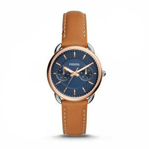Fossil Tailor Date-Day Quartz Blue Dial Brown Leather Strap Watch for Women - ES4257 Authentic Buy Shop Now