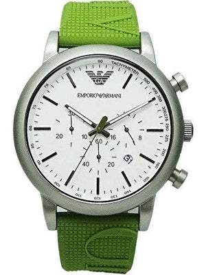 Emporio Armani Chronograph White Dial Green Rubber Strap Watch For Men - AR11022 Authentic Buy Shop Now