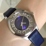 Marc Jacobs Henry Skeleton Blue Dial Blue Leather Strap Watch for Women - MBM1337 Authentic Buy Shop Now