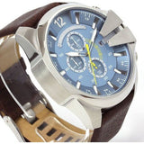 Diesel Mega Chief Chronograph Blue Dial Brown Leather Strap Watch For Men - DZ4281 Authentic Buy Shop Now