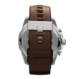 Diesel Mega Chief Chronograph Blue Dial Brown Leather Strap Watch For Men - DZ4281 Authentic Buy Shop Now