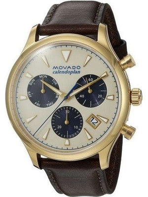 Movado Heritage Chronograph White Black Leather Strap Watch for Men - 3650007 Authentic Buy Shop Now