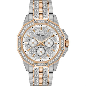 Bulova Octova Crystal Silver Dial Two Tone Steel Strap Watch for Men - 98C133 Authentic Buy Shop Now