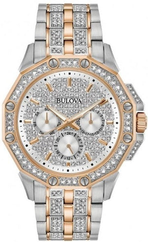 Bulova Octova Crystal Silver Dial Two Tone Steel Strap Watch for Men - 98C133 Authentic Buy Shop Now