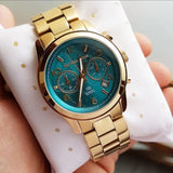 Michael Kors Runway Hunger Stop100 Series Blue Dial Gold Steel Strap Watch for Women - MK5815 Authentic Buy Shop Now
