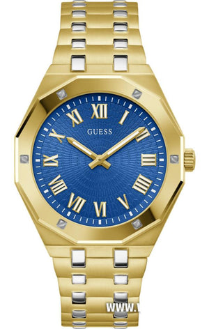 Guess Asset Quartz Blue Dial Gold Steel Strap Watch For Men - GW0575G6 Authentic Buy Shop Now