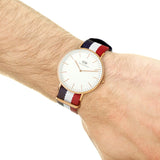 Daniel Wellington Classic Canterbury White Dial Two Tone Nylon Strap Watch For Men - DW00100002 Authentic Buy Shop Now