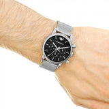 Emporio Armani Luigi Chronograph Black Dial Silver Mesh Bracelet Watch For Men - AR1811 Authentic Buy Shop Now