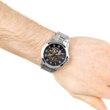 Fossil Grant Skeleton Black Dial Silver Steel Strap Watch for Men - ME3055 Authentic Buy Shop Now