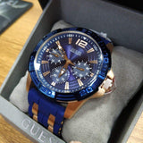 Guess Oasis Blue Dial Blue & Rose Gold Stainless Steel Strap Watch For Men - W0366G4 Authentic Buy Shop Now