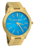 Michael Kors Slim Runway Blue Dial Gold Steel Strap Watch for Women - MK3265 Authentic Buy Shop Now