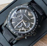 Emporio Armani Sigma Chronograph Black Dial Black Leather Strap Watch For Men - AR6131 Authentic Buy Shop Now