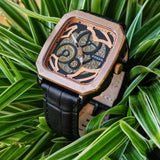 Fossil Inscription Automatic Skeleton Rose Gold Dial Black Leather Strap Watch for Men - BQ2572 Authentic Buy Shop Now