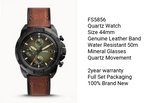 Fossil Bronson Chronograph Black Dial Brown Leather Strap Watch for Men - FS5856 Authentic Buy Shop Now