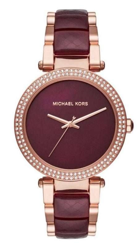 Michael Kors Parker Maroon Dial Two Tone Steel Strap Watch for Women - MK6412 Authentic Buy Shop Now