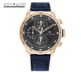 Tommy Hilfiger Trent Chronograph Grey Dial Black Leather Strap Watch For Men - 1791808 Authentic Buy Shop Now