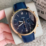 Fossil Neutra Chronograph Blue Dial Blue Leather Strap Watch for Men - FS5454 Authentic Buy Shop Now