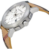 Burberry The City Chronograph White Dial Haymarket Leather Strap Watch For Men - BU9360 Authentic Buy Shop Now