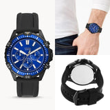 Fossil Garrett Chronograph Blue Dial Black Rubber Strap Watch for Men - FS5695 Authentic Buy Shop Now