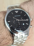 Emporio Armani Chronograph Black Dial Silver Steel Strap Watch For Men - AR11017 Authentic Buy Shop Now