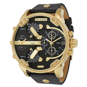 Diesel Mr Daddy Chronograph Black Dial Black Leather Strap Watch For Men - DZ7371 Authentic Buy Shop Now