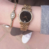 Movado Museum Classic Quartz Black Dial Gold Steel Strap Watch For Women - 0607005 Authentic Buy Shop Now