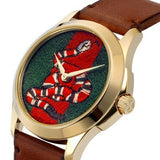Gucci Le Marche Des Merveilles Green and Red Dial Brown Leather Strap Unisex Watch - YA1264012 Authentic Buy Shop Now