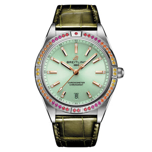 Breitling Chronomat Automatic 36 South Sea Green Dial Green Leather Strap Watch for Women - A10380611L1P1 Authentic Buy Shop Now