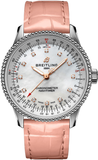 Breitling Navitimer Automatic 35 Mother of Pearl Dial Pink Leather Strap Watch for Women - A17395211A1P3 Authentic Buy Shop Now